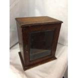 AN MINATURE OAK GLASS FRONTED CABINET HEIGHT 25CM