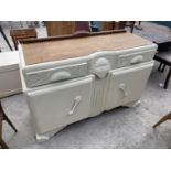 AN EARLY 20TH CENTURY OAK SIDEBOARD WITH SHABBY CHIC PAINTING, 54" WIDE