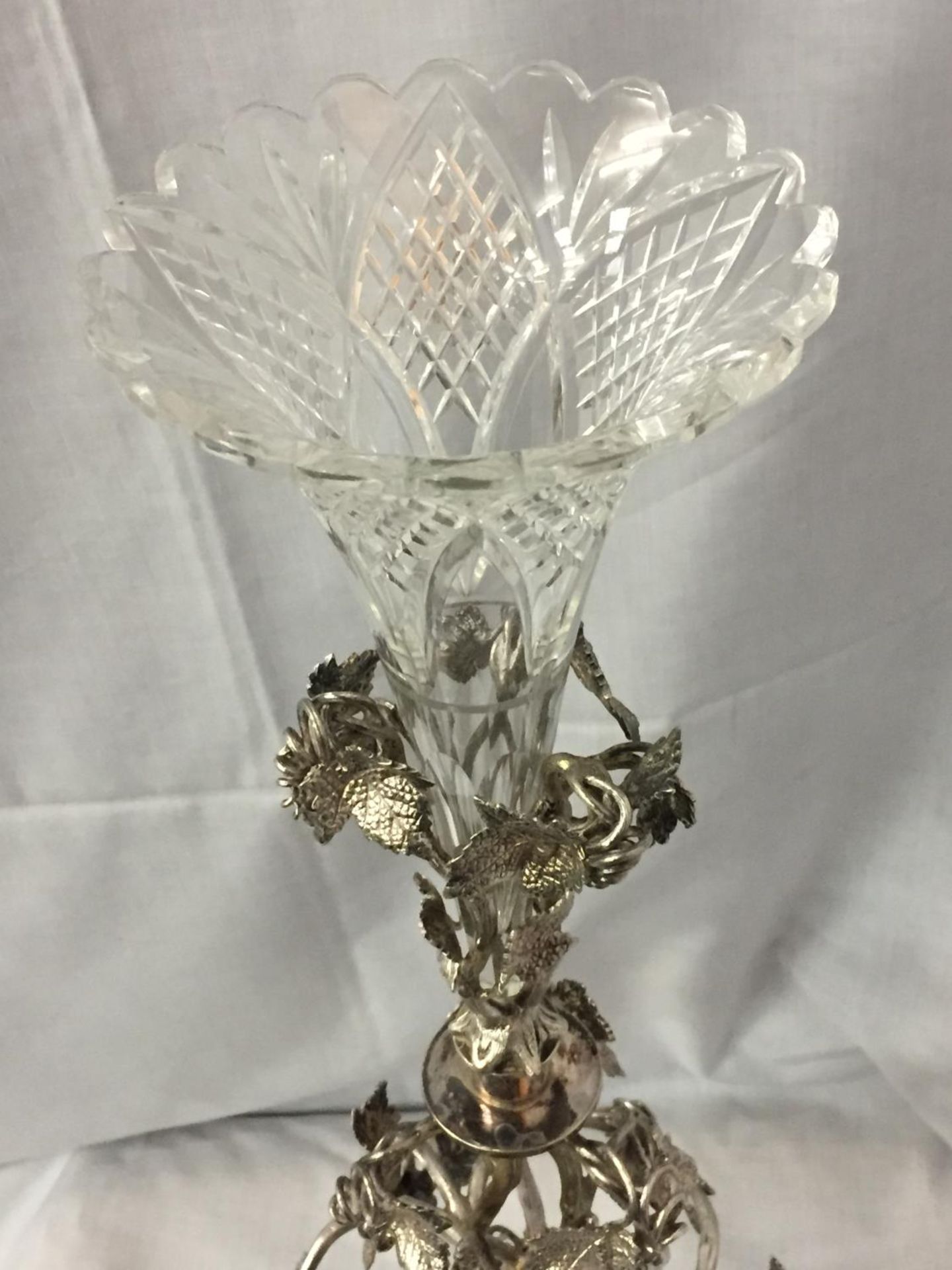 AN ORNATE SILVER PLATED EPERGENE WITH GLASS FLUTE HEIGHT 65CM - Image 2 of 5