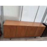 A RETRO TEAK SIDEBOARD WITH FOUR PUSH RELEASE DOORS, 72" WIDE