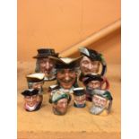 A MIXED LOT OF TEN ROYAL DOULTON TOBY JUGS TO INCLUDE 'ROBIN HOOD' ROBINSON CRUSOE' AND 'DICK