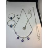 TWO PAIRS OF SILVER EARRINGS AND THREE NECKLACES