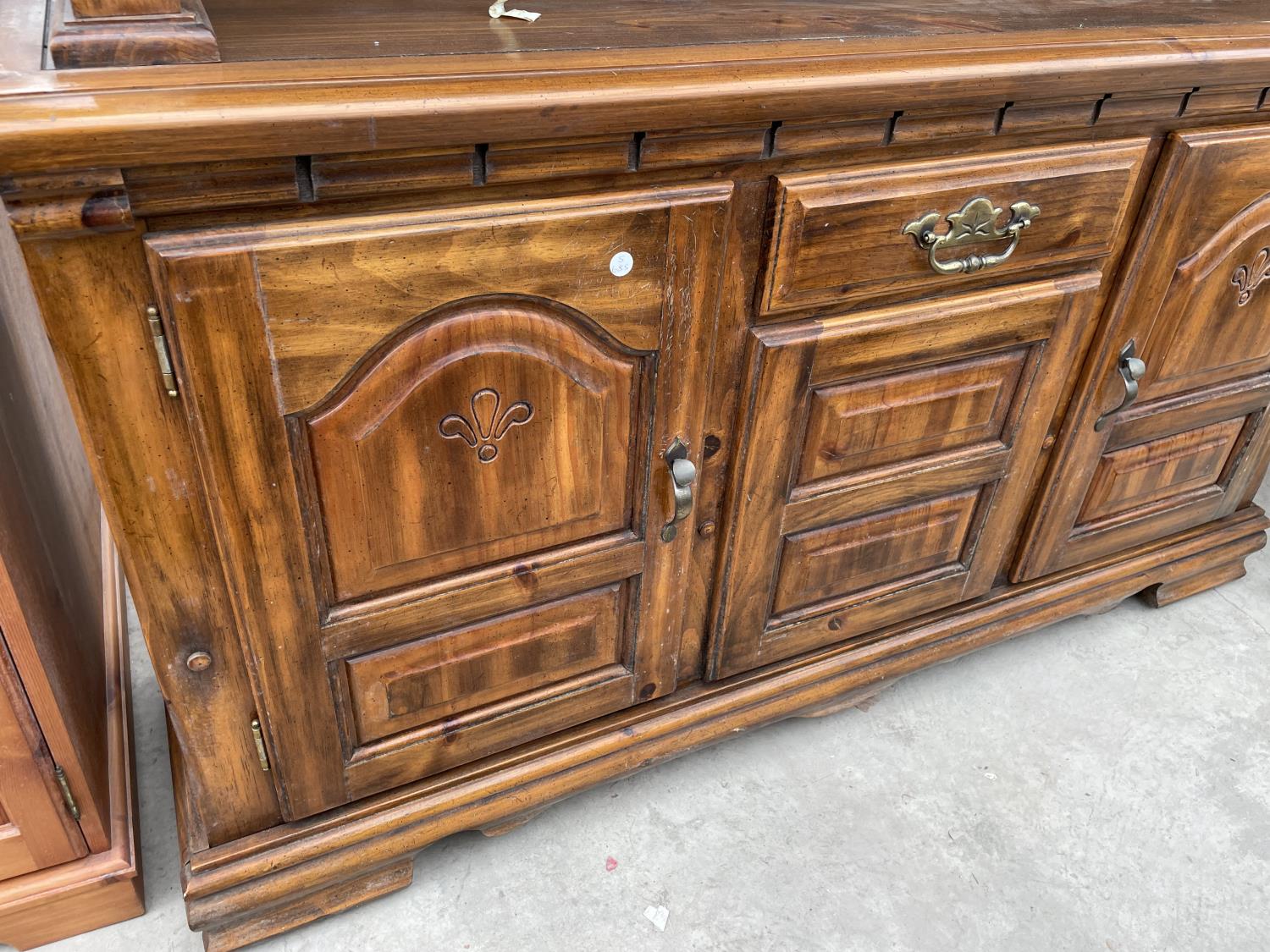 A MODERN PINE GLAZED CABINET ON BASE, 60" WIDE - Image 4 of 5