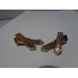 A PAIR OF 9 CARAT GOLD ART DECO COLLAR CLIPS WITH DIAMONDS AND RUBIES