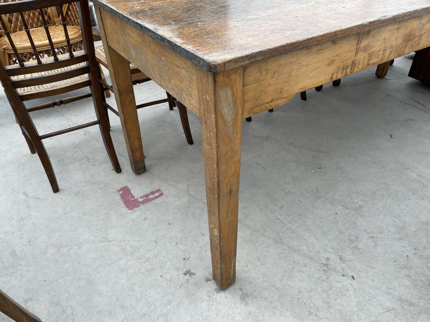 A MID 20TH CENTURY SCHOOL/FUNCTION TABLE, 72X30", STAMPED J.R. TAYLOR, WIGAN (L.C.C.B.P.) - Image 4 of 5