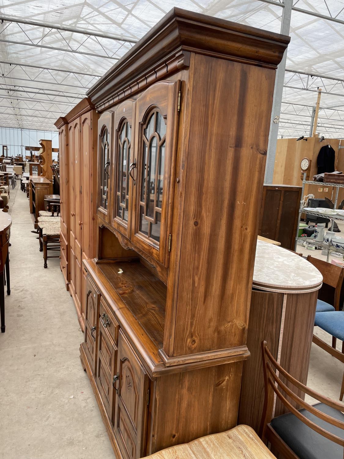 A MODERN PINE GLAZED CABINET ON BASE, 60" WIDE - Image 5 of 5