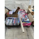 AN ASSORTMENT OF HOUSEHOLD CLEARANCE ITEMS TO INCLUDE BOOKS AND WALKING STICKS ETC