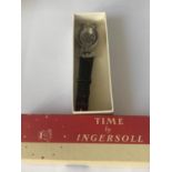 A VINTAGE INGERSOL WRIST WATCH WITH DECO MARCASITE DESIGN IN A PRESENTATION BOX SEEN WORKING BUT