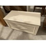 A WHITE PAINTED BLANKET CHEST WITH METAL CARRYING HANDLES
