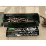 A METAL TOOL BOX WITH AN ASSORTMENT OF SOCKETS