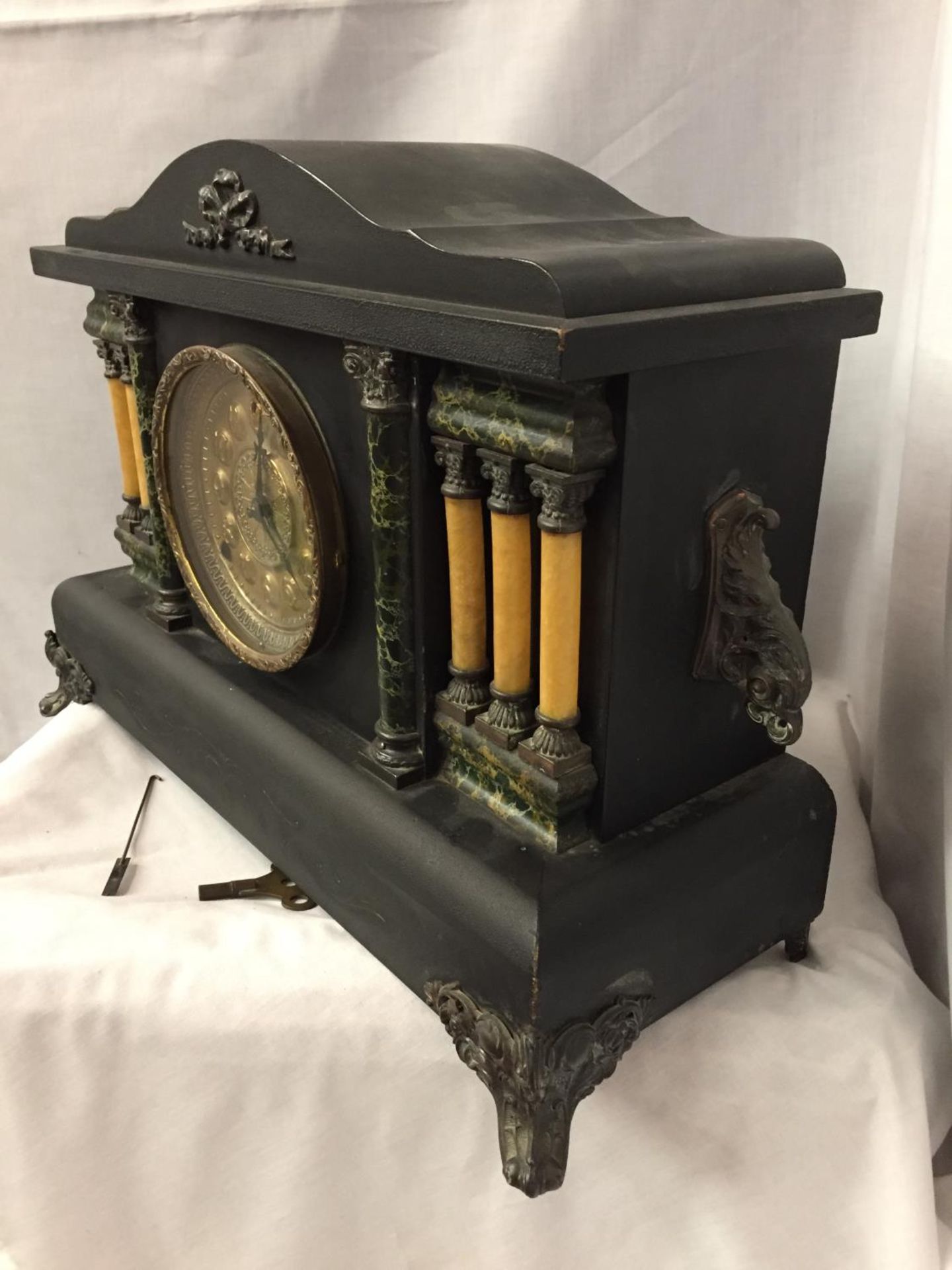 A VICTORIAN EIGHT DAY CATHEDRAL GONG EBONISED MANTEL CLOCK BY THE SESSIONS CLOCK CO. - Image 3 of 6