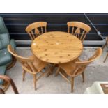 A MODERN PINE DROP-LEAF DINING TABLE, 36" DIAMETER AND FOUR VICTORIAN STYLE CHAIRS