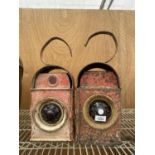 A PAIR OF VINTAGE ROAD LAMPS