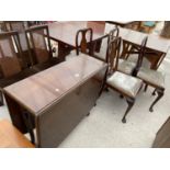 A MID 20TH CENTURY DROP-LEAF DINING TABLE ON CABRIOLE LEGS AND FOUR SIMILAR CHAIRS