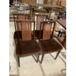 FOUR G PLAN RETRO MAHOGANY DINING CHAIRS WITH RATTAN BACKS