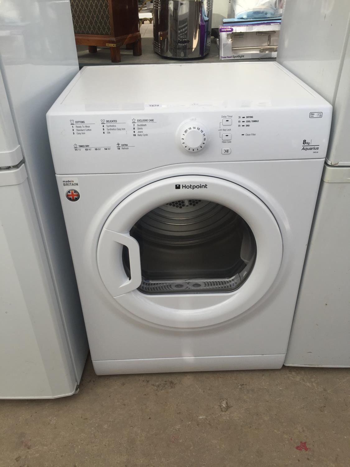 A WHITE HOTPOINT TUMBLE DRYER BELIEVED IN WORKING ORDER BUT NO WARRANTY