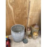 A VINTAGE GALVANUSED DOLLY TUB AND A PLUNGER