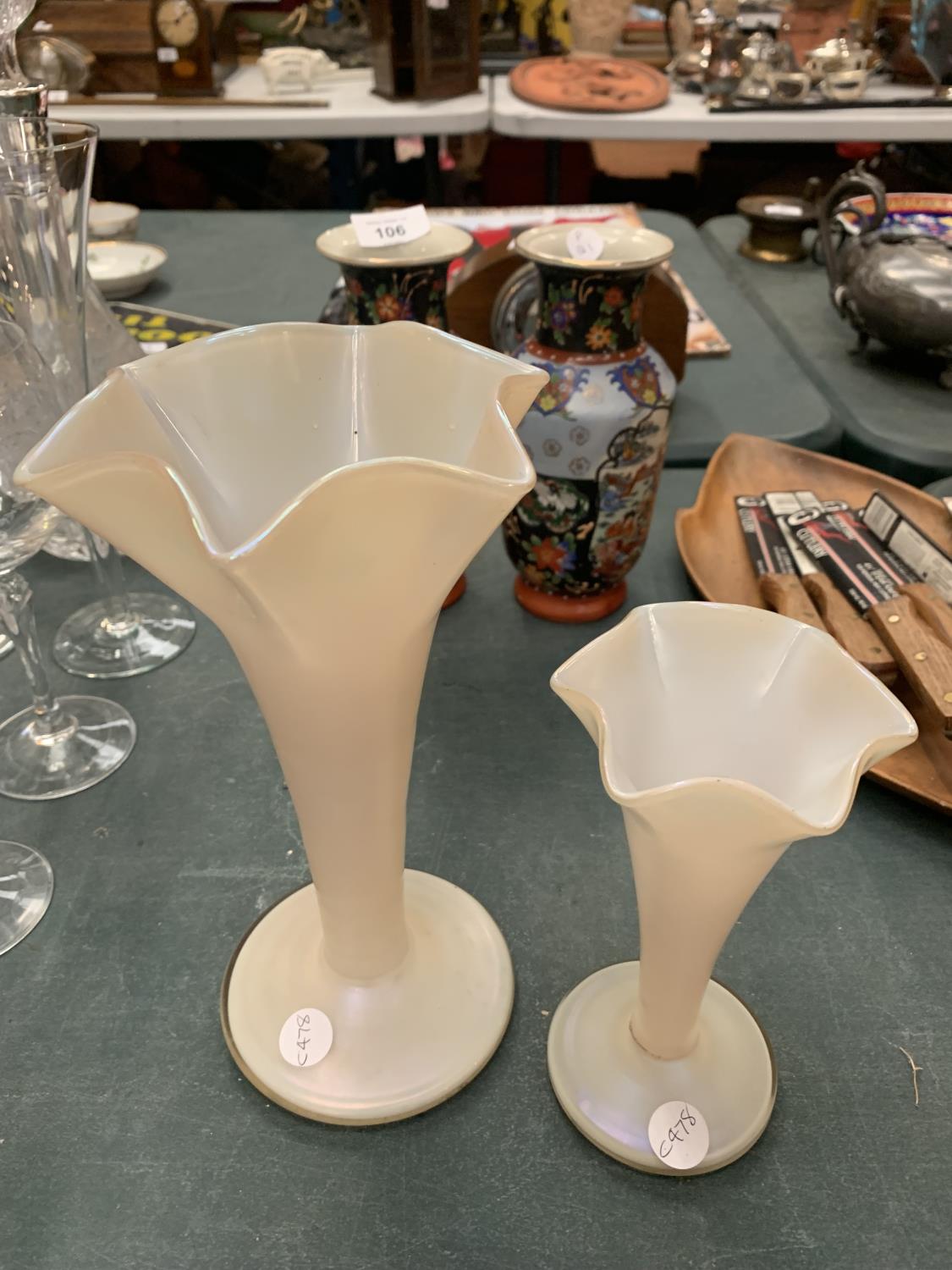 TWO PEARLISED GLASS VASES - Image 2 of 5