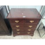 A GEORGIAN STYLE MAHOGANY AND INLAID CHEST OF TWO SHORT AND THREE LONG DRAWERS, 24" WIDE