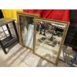 A DECORATIVE GILT FRAMED MIRROR AND A FURTHER OIL ON CANVAS