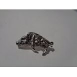 A MARKED SILVER WILD BOAR BROOCH