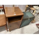 A WALNUT BEDSIDE LOCKER AND LLOYD LOOM LINEN BASKET