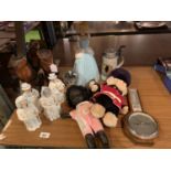 A SELECTION OF ITEMS TO INCLUDE A CINDERELLA MONEY BOX, A BAROMETER AND A NUMBER OF CERAMIC FIGURES