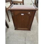 AN EDWARDIAN STYLE MAHOGANY AND INLAID WALL CABINET WITH H-BRASS HINGE, 16.5" WIDE