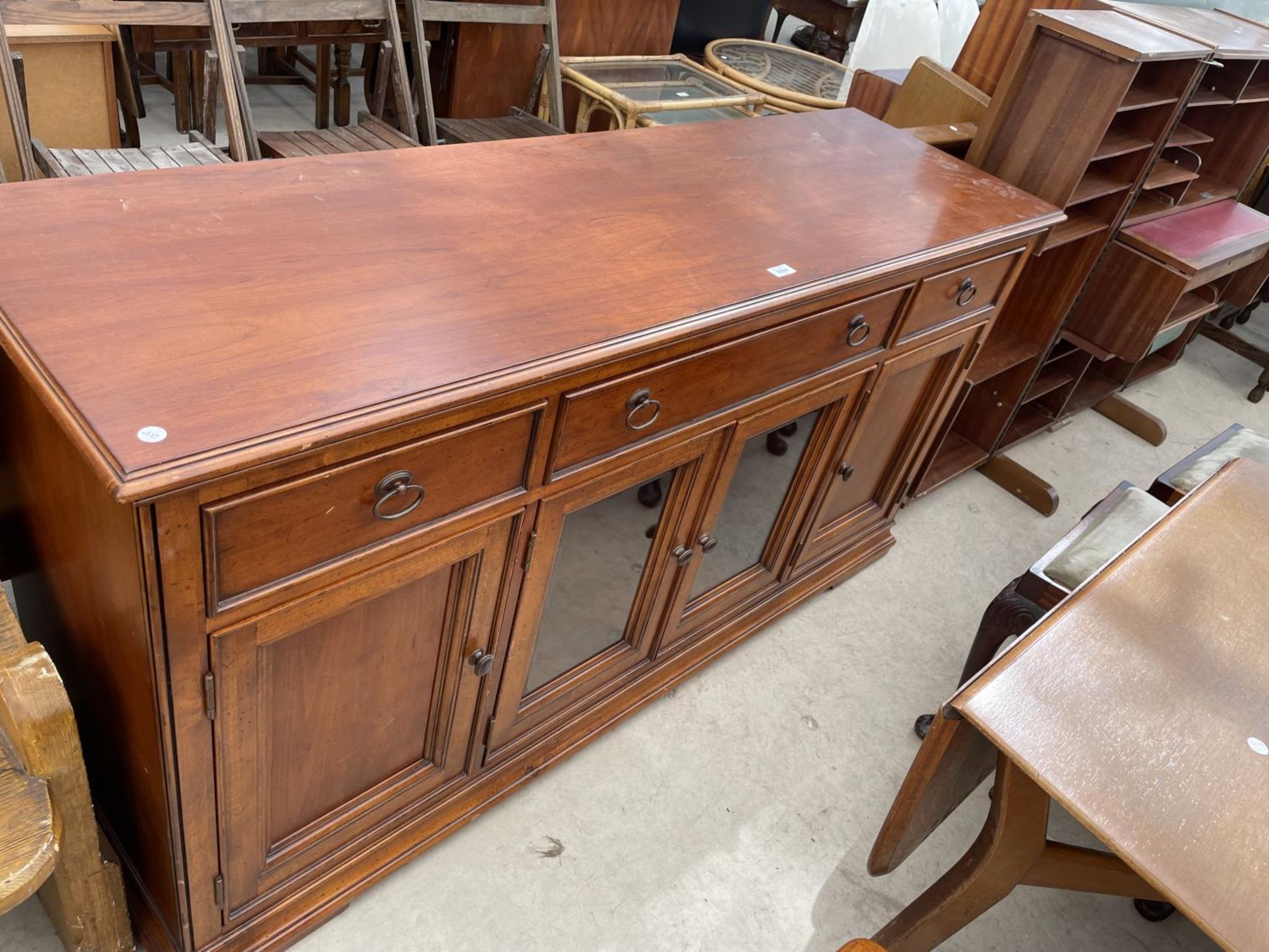 A THOMASVILLE CHERRY WOOD SIDEBOARD/STEREO CABINET, 64" WIDE