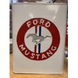 A WHITE FORD MUSTANG PETROL CAN WITH BRASS STOPPER