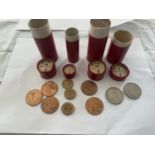 FOUR TUBES OF 1967 PRE DECIMAL COINS - PENNIES, HALF CROWNS AND BRASS THREEPENNIES