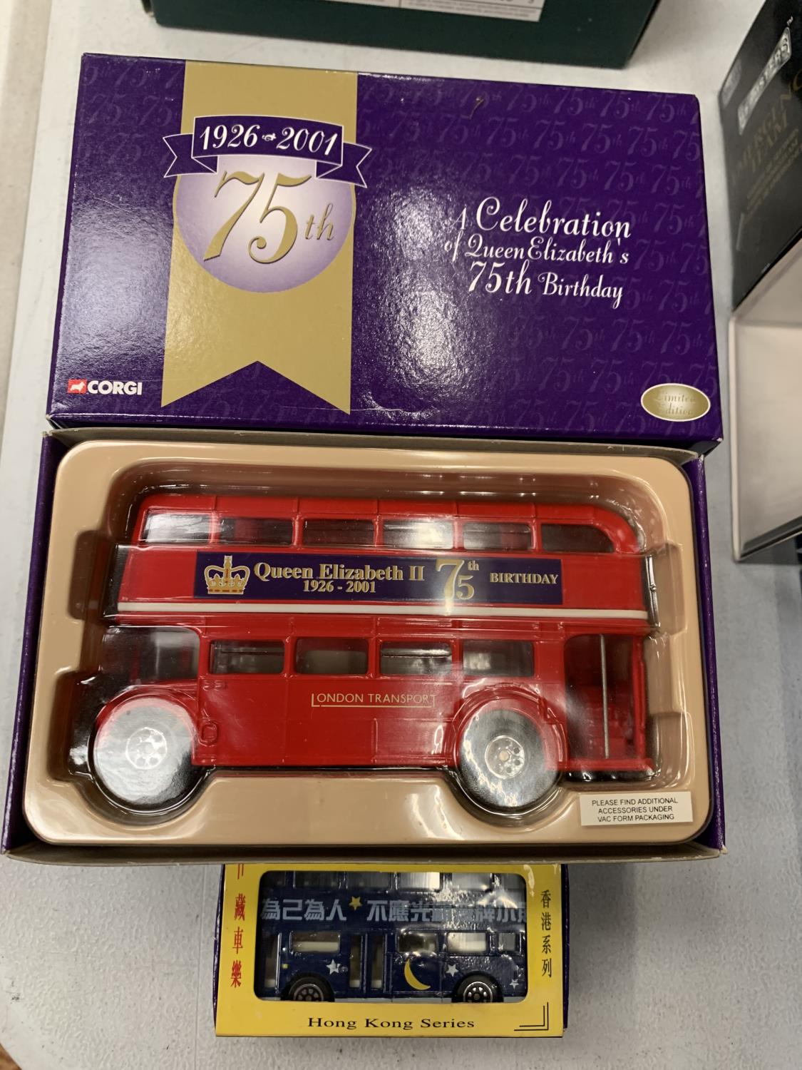 A BOXED CORGI BUS TO MARK THE CELEBRATION OF QUEEN ELIZABETH'S 75TH BIRTHDAY AND A HONG KONG