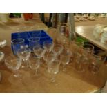 A SELECTION OF GLASSES AND A GLASS JUG