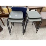 A SET OF FOUR TUBULAR FRAMED KITCHEN STOOLS BEARING CFG NEETA EKCO PLASTICS DESIGN MARK