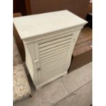 A MODERN SHABBY CHIC CABINET WITH SLATTED PANELS ALL ROUND, 24.5" WIDE