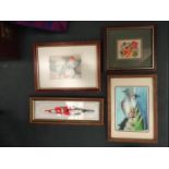 FOUR FRAMED SILK PRINTS