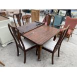 AN EDWARDIAN WIND-OUT DINING TABLE ON CABRIOLE LEGS, 42X41", WITH EXTRA LEAF, 17", COMPLETE WITH