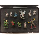 ELEVEN CAST METAL WARRIOR FIGURINES IN CASE