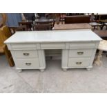 A VICTORIAN PAINTED PINE SEVEN DRAWER, KITCHEN DOUBLE PEDESTAL SIDEBOARD WITH SECRET COMPARTMENT,