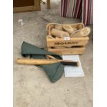 AN ASSORTMENT OF ITEMS TO INCLUDE A ROUNDERS BAT AND BALL, CUSHIONS ETC