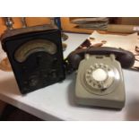AN AVOMETER MODEL D AIR MINISTRY TEST METER TOGETHER WITH VINTAGE ROTARY TELEPHONE