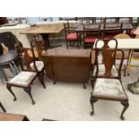 A MID 20TH CENTURY DROP-LEAF DINING TABLE ON CABRIOLE LEGS AND FOUR SIMILAR CHAIRS