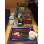 A SELECTION OF ITEMS TO INCLUDE A PEANUTS SNOOPY MIRROR AND MUG AND A WALKING STICK HANDLE