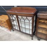 AN EARLY 20TH CENTURY MAHOGANY ROPE-EDGE CHINA CABINET ON BALL AND CLAW FEET, 48" WIDE