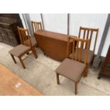 A RETRO TEAK DROP-LEAF DINING TABLE AND FOUR SIMILAR CHAIRS