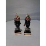 A PAIR OF BLACKAMORE, 14 CARAT GOLD, DIAMOND AND EMERALD EARRINGS IN AN AFRICAN BUST DESIGN