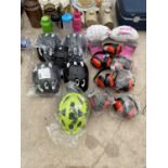 AN ASSORTMENT OF ITEMS TO INCLUDE CYCLING HELMETS, EAR DEFENDERS AND SPORTS ITEMS ETC