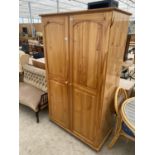 A MODERN PINE TWO DOOR WARDROBE, 43" WIDE