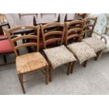 A SET OF FOUR MODERN RUSH SEATED DINING CHAIRS