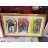 A MONTAGE OF THREE PAINTINGS OF ARCHES IN A FRAME